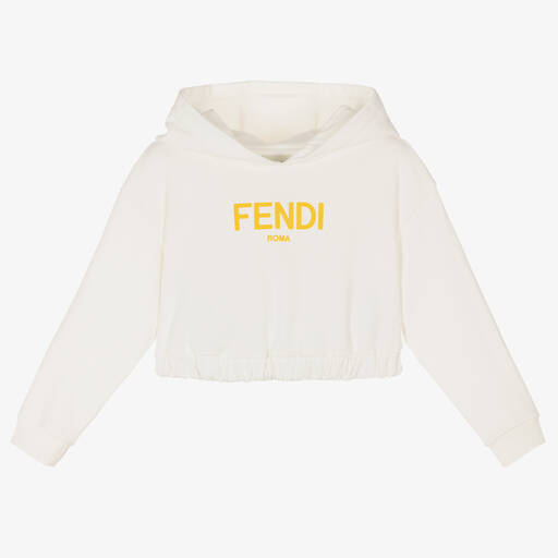 Fendi-Girls White Cropped Hoodie | Childrensalon