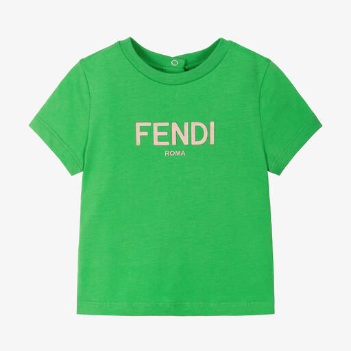 Fendi-Green Cotton Jersey Baby T-Shirt | Childrensalon