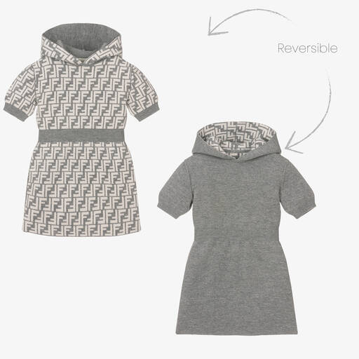 Fendi-Grey FF Wool & Cashmere Dress  | Childrensalon