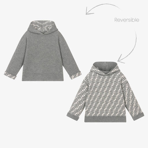 Fendi-Grey FF Wool & Cashmere Hoodie | Childrensalon