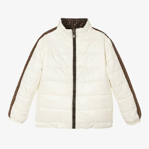 Fendi-Ivory & Brown FF Reversible Puffer Jacket | Childrensalon