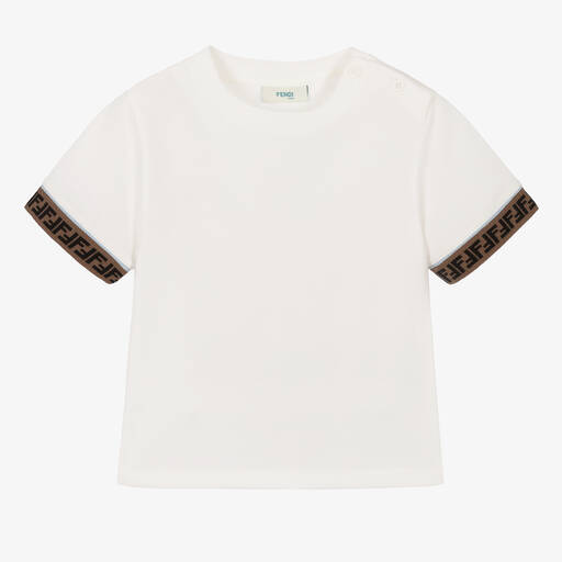 Fendi-Ivory Cotton Baby T-Shirt | Childrensalon