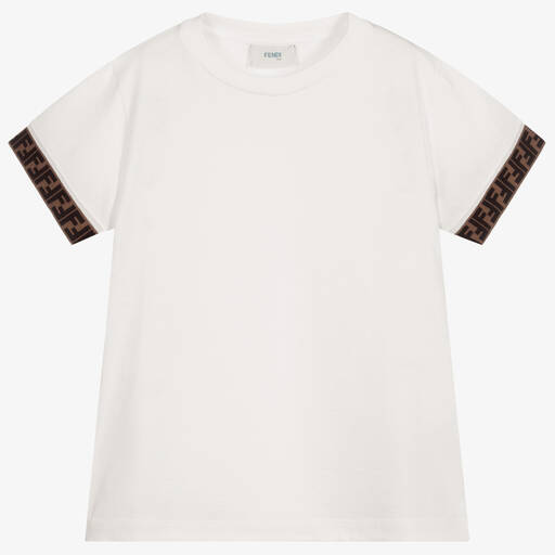 Fendi-Ivory Cotton FF Logo T-Shirt | Childrensalon