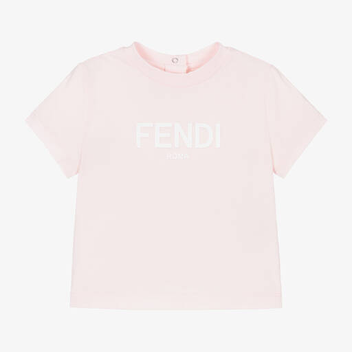 Fendi-Pink Cotton Baby Girls T-Shirt | Childrensalon