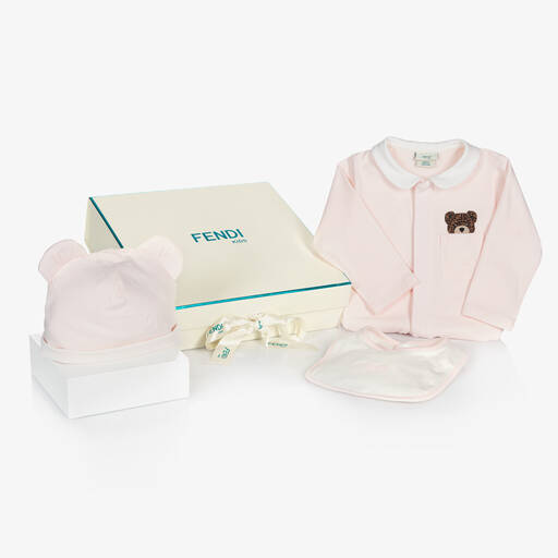 Fendi-Pink Cotton Jersey Babysuit Set | Childrensalon