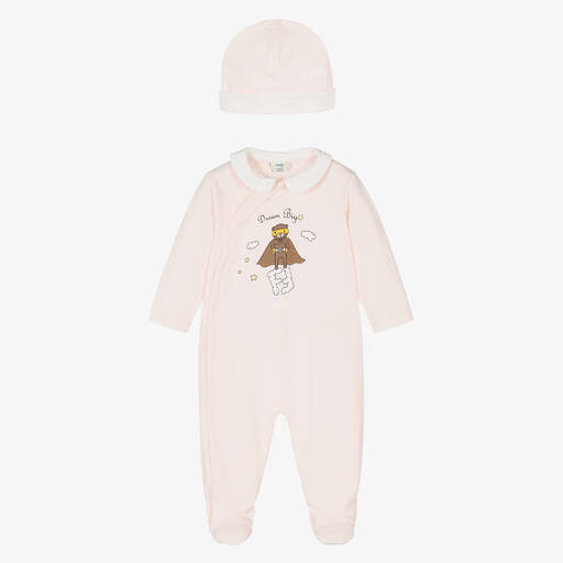 Fendi-Pink Cotton Superhero Bear Babysuit Set | Childrensalon