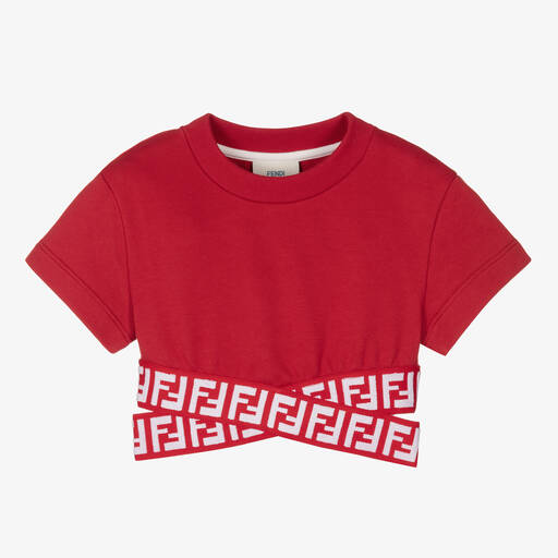 Fendi-Red Cropped FF Logo Top | Childrensalon