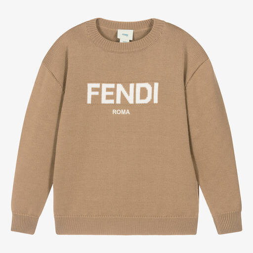 Fendi-Teen Beige Knitted Wool Sweater | Childrensalon