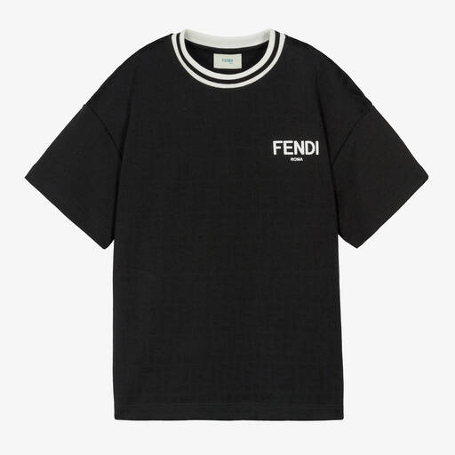 Fendi-Schwarzes Teen FF Jacquard-T-Shirt | Childrensalon