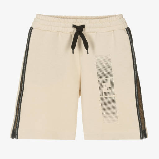 Fendi-Teen Boys Beige Cotton FF Logo Shorts | Childrensalon