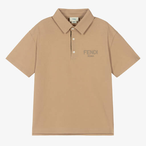 Fendi-Teen Boys Beige Roma Polo Shirt | Childrensalon