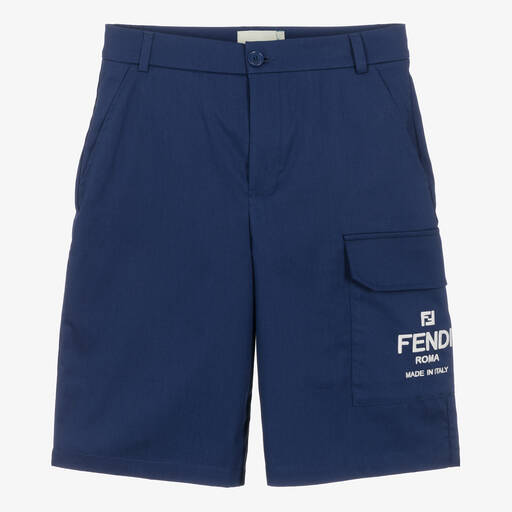 Fendi-Teen Boys Blue Cotton Gabardine Shorts | Childrensalon