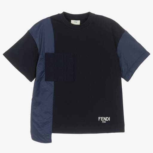 Fendi-Teen Boys Navy Blue Asymetric Hem T-Shirt | Childrensalon