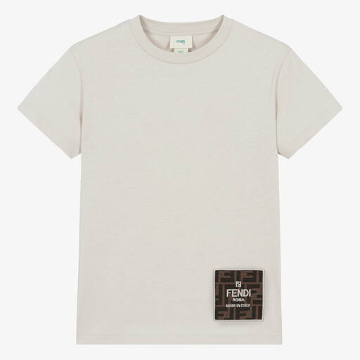 Fendi-Teen Boys Pale Grey Cotton T-Shirt | Childrensalon