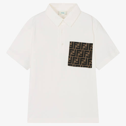 Fendi-Teen Boys White FF Cotton Polo Shirt | Childrensalon