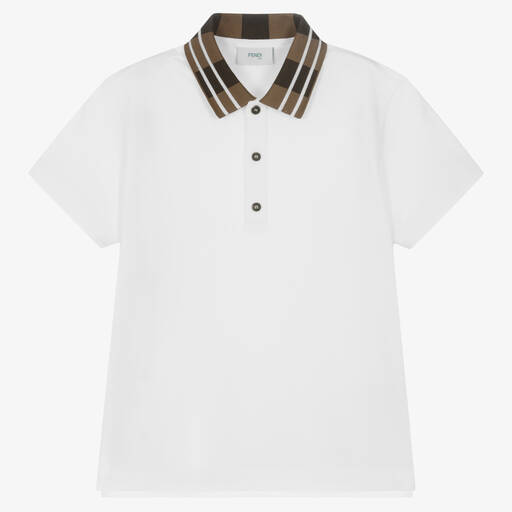 Fendi-Teen Boys White Logo Cotton Polo Shirt | Childrensalon