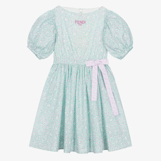 Fendi-Teen Girls Aqua Blue Cotton Dress | Childrensalon