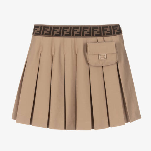 Fendi-Teen Girls Beige Cotton Pleated Skirt | Childrensalon