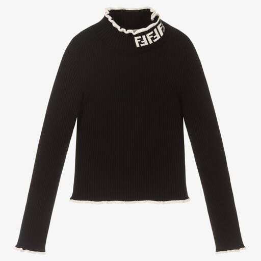Fendi-Teen Girls Black Knit FF Logo Sweater  | Childrensalon