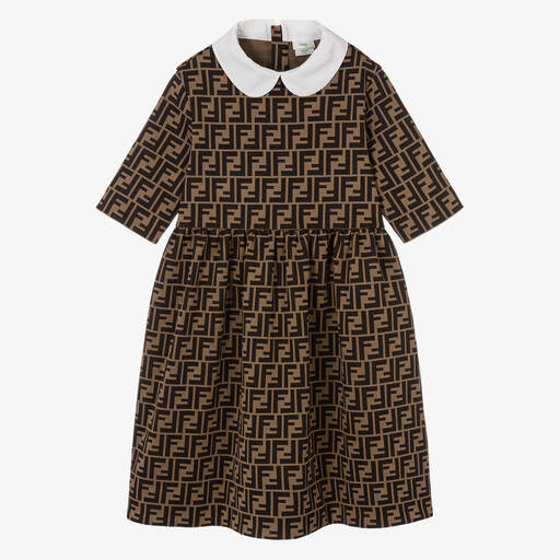 Fendi-Teen Girls Brown FF Jacquard Dress | Childrensalon