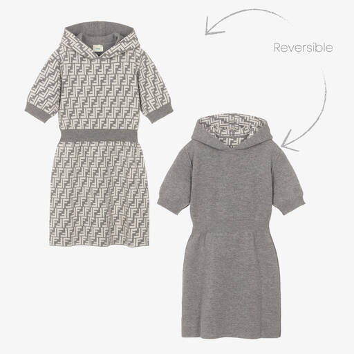 Fendi-Teen Girls Grey FF Wool & Cashmere Dress  | Childrensalon