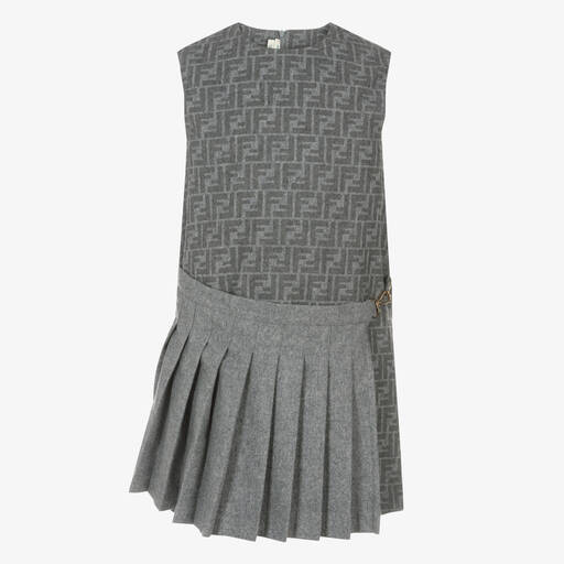 Fendi-Teen Girls Grey FF Wool Flannel Dress | Childrensalon