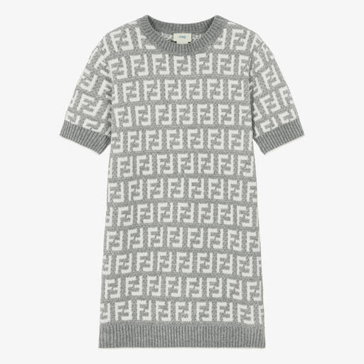 Fendi-Teen Girls Grey Knitted FF Monogram Dress | Childrensalon