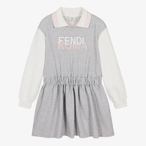 Fendi-Серое платье из меланжевого хлопкового джерси | Childrensalon
