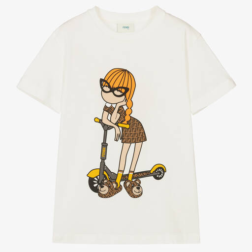 Fendi-Teen Girls Ivory FF T-Shirt | Childrensalon