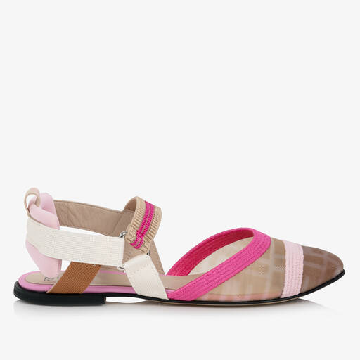 Fendi-حذاء لون عاجي وزهري تينز بناتي | Childrensalon
