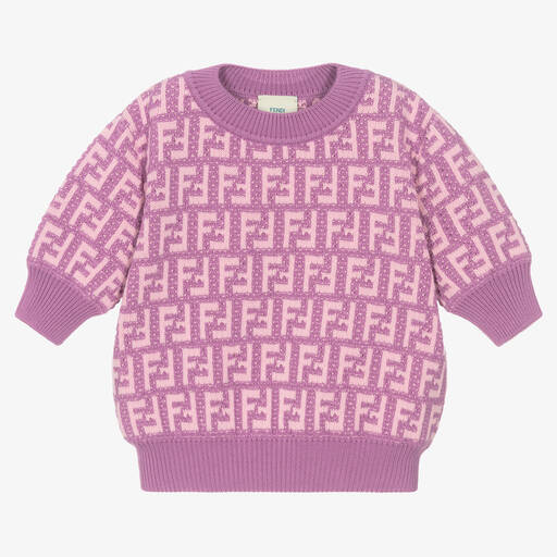 Fendi-Teen Girls Lilac FF Logo Cotton Sweater  | Childrensalon