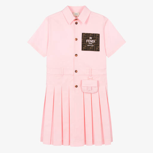 Fendi-Teen Girls Pink Cotton FF Baguette Dress | Childrensalon