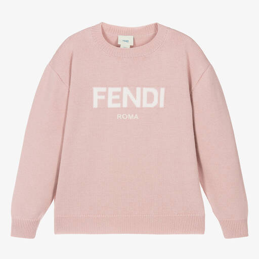Fendi-Teen Girls Pink Knitted Wool Sweater | Childrensalon