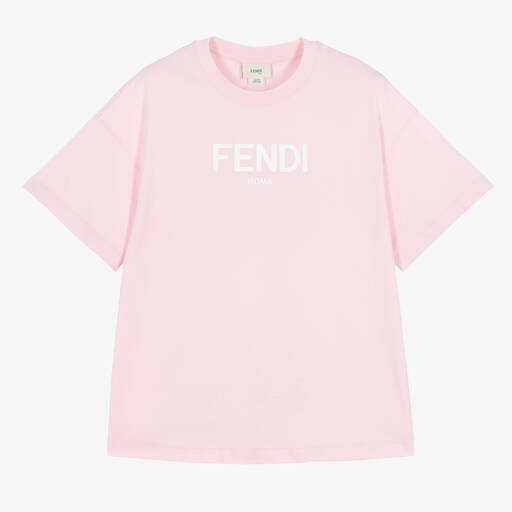 Fendi-Teen Girls Pink Roma Cotton T-Shirt | Childrensalon