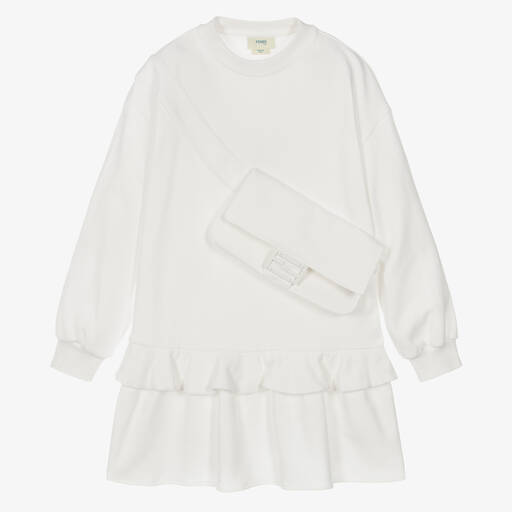 Fendi-Teen Girls White Cotton Baguette Bag Dress | Childrensalon