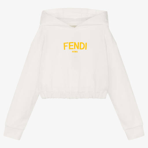 Fendi-Teen Girls White Cropped Hoodie | Childrensalon