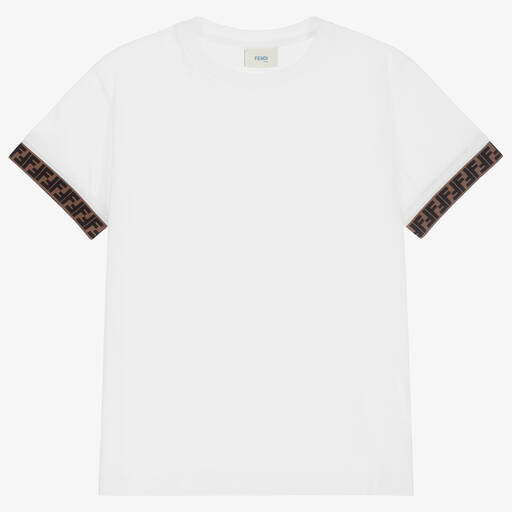 Fendi-Teen White FF Cotton T-Shirt | Childrensalon