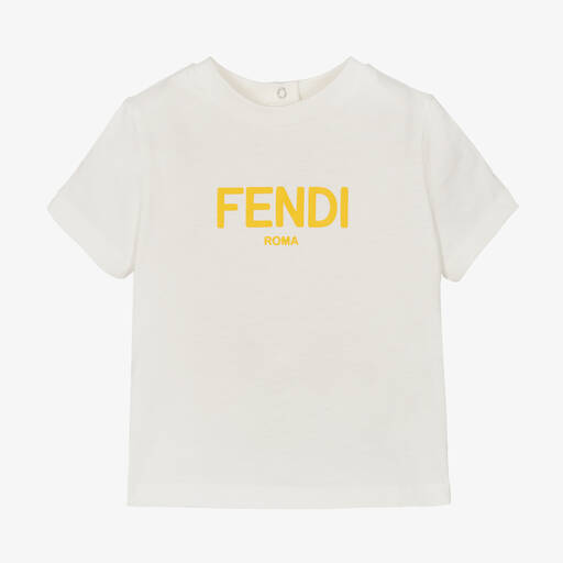 Fendi-White Cotton Jersey Baby T-Shirt | Childrensalon