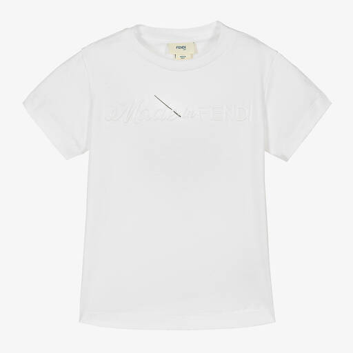 Fendi-White Cotton Made in Fendi T-Shirt | Childrensalon
