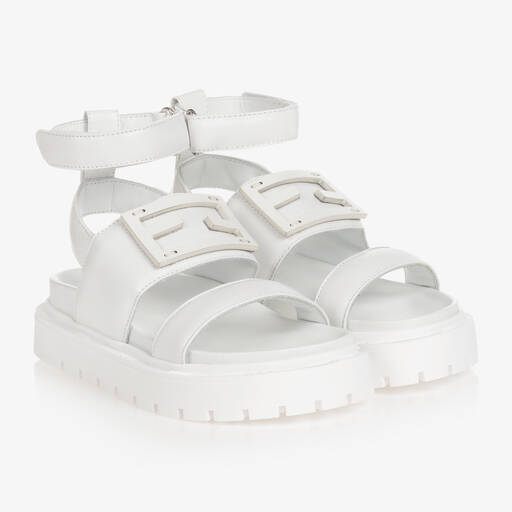 Fendi-White Leather FF Logo Sandals | Childrensalon
