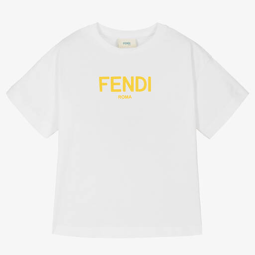 Fendi-White Roma Cotton T-Shirt | Childrensalon