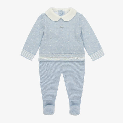 Foque-Baby Boys Blue Viscose Knit 2 Piece Babygrow | Childrensalon