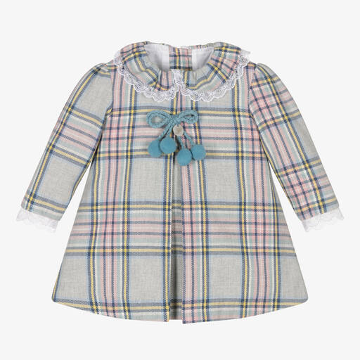 Foque-Baby Girls Grey Check Twill Dress | Childrensalon