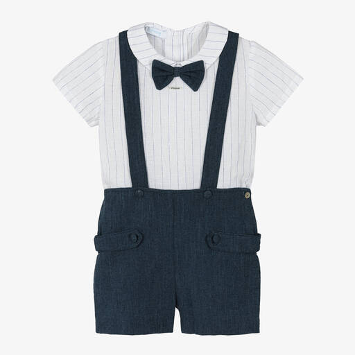 Foque-Boys Blue Cotton & Linen Shorts Set | Childrensalon