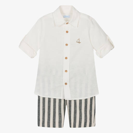 Foque-Кремовая рубашка и шорты из хлопка и льна для мальчиков | Childrensalon