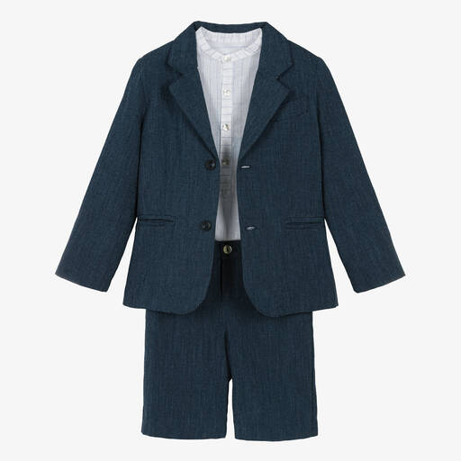Foque-Boys Navy Blue Linen Suit Set | Childrensalon