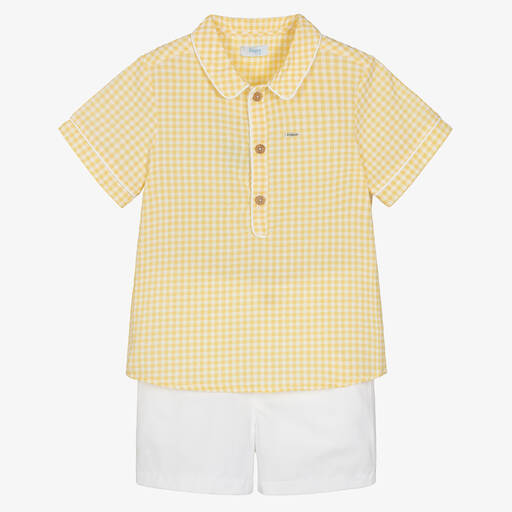 Foque-Boys Yellow & White Cotton Shorts Set | Childrensalon