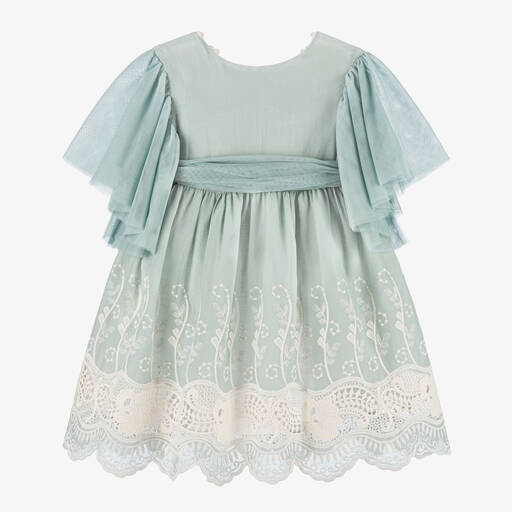 Foque-Girls Green Embroidery & Lace  Dress | Childrensalon