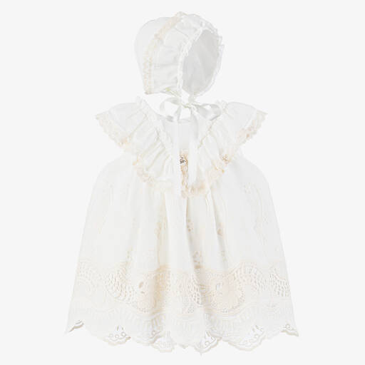 Foque-Girls Ivory Cotton Lace Dress Set | Childrensalon