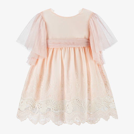Foque-Girls Pink Embroidery & Lace  Dress | Childrensalon
